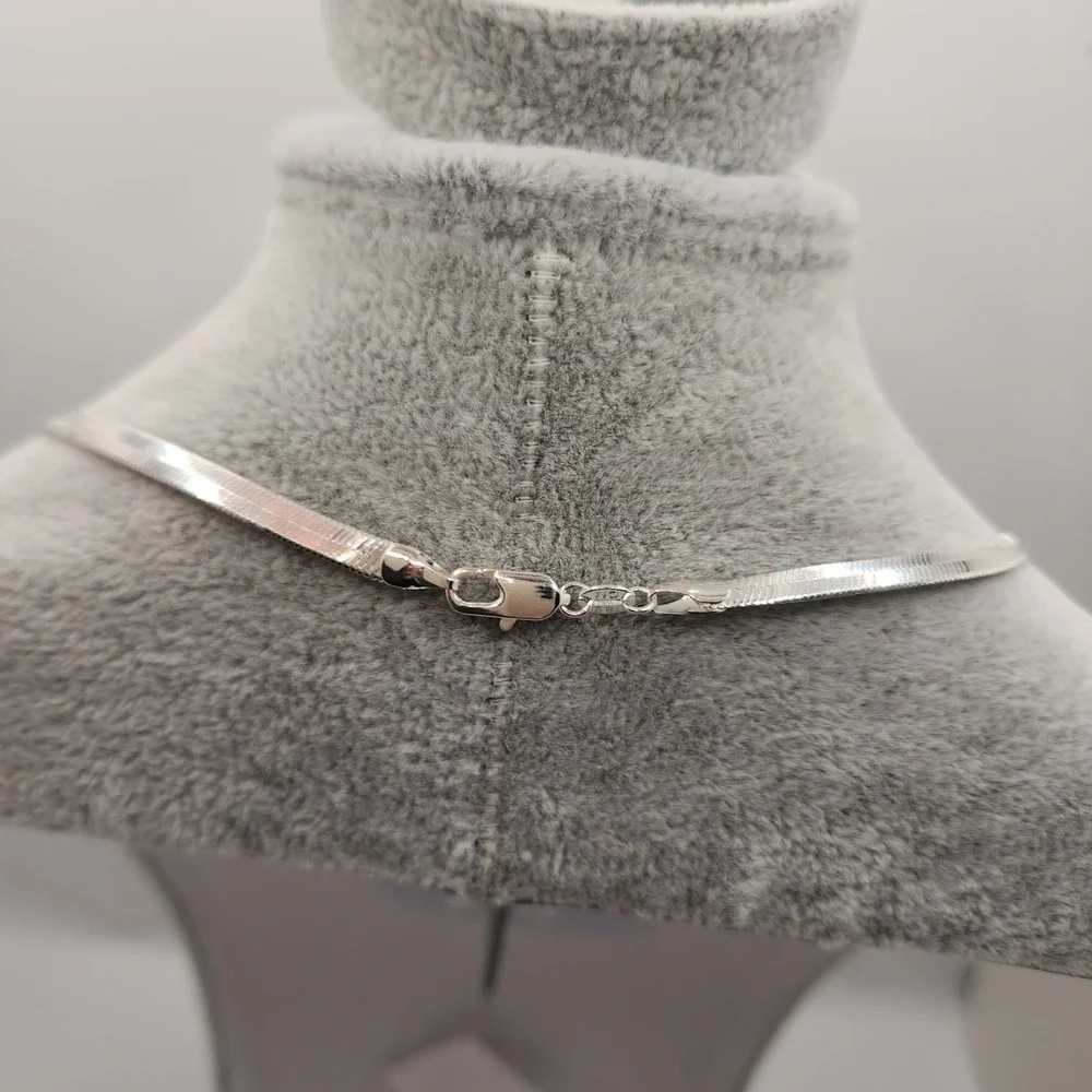 Herringbone Flat Snake Chain Necklace IBB Silver Plated 4mm 16 Inch Minimalist